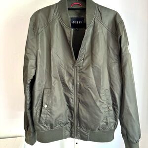 Guess Men’s Olive Green Embossed Logo Back Bomber Jacket, Size M